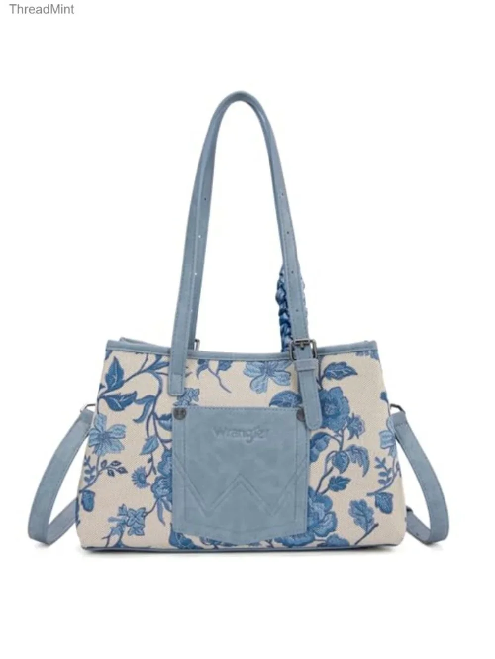 Vintage Embroidered Satchel Handbag with Detachable Crossbody Strap - Floral